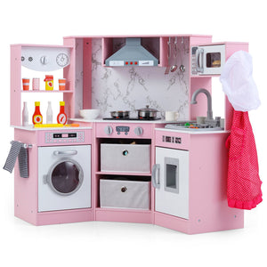 Wooden Kids Play Kitchen Playset with Realistic Lights and Sounds-Pink view 5
