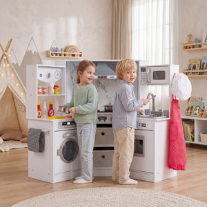 Wooden Kids Play Kitchen Playset with Realistic Lights and Sounds-White view 2