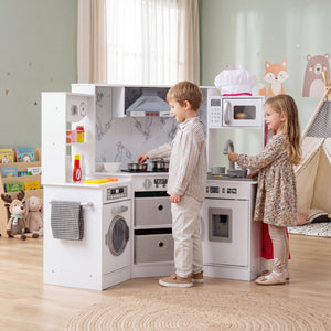 Wooden Kids Play Kitchen Playset with Realistic Lights and Sounds-White view 3
