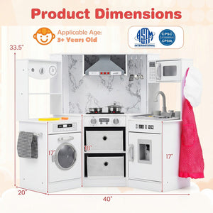 Wooden Kids Play Kitchen Playset with Realistic Lights and Sounds-White view 4