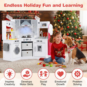 Wooden Kids Play Kitchen Playset with Realistic Lights and Sounds-White view 6