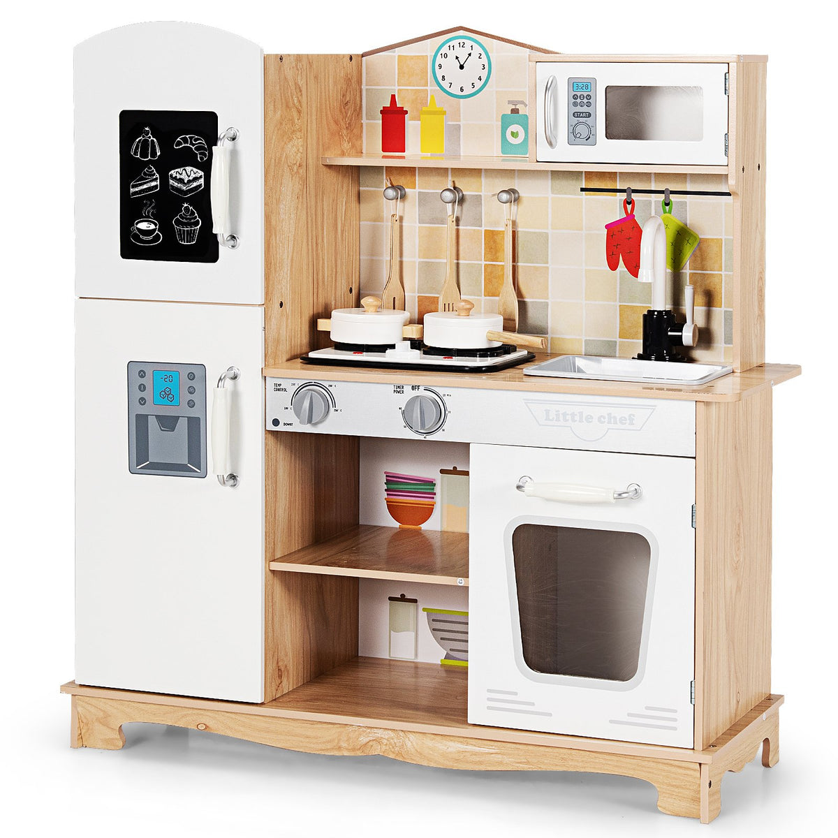 Wooden Kids Pretend Kitchen Playset Cooking Play Toy with Utensils and Sound view 4