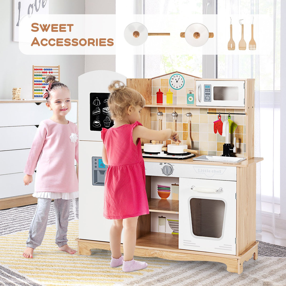 Wooden Kids Pretend Kitchen Playset Cooking Play Toy with Utensils and Sound view 6