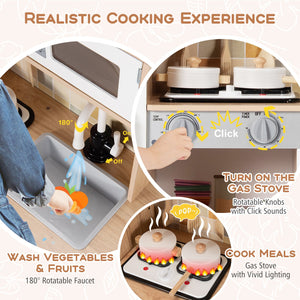 Wooden Kids Pretend Kitchen Playset Cooking Play Toy with Utensils and Sound view 9