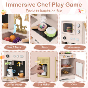Wooden Kids Pretend Play Toy Kitchen with Microwave and Coffee Maker for Boys & Girls Ages 3+-Pink view 5