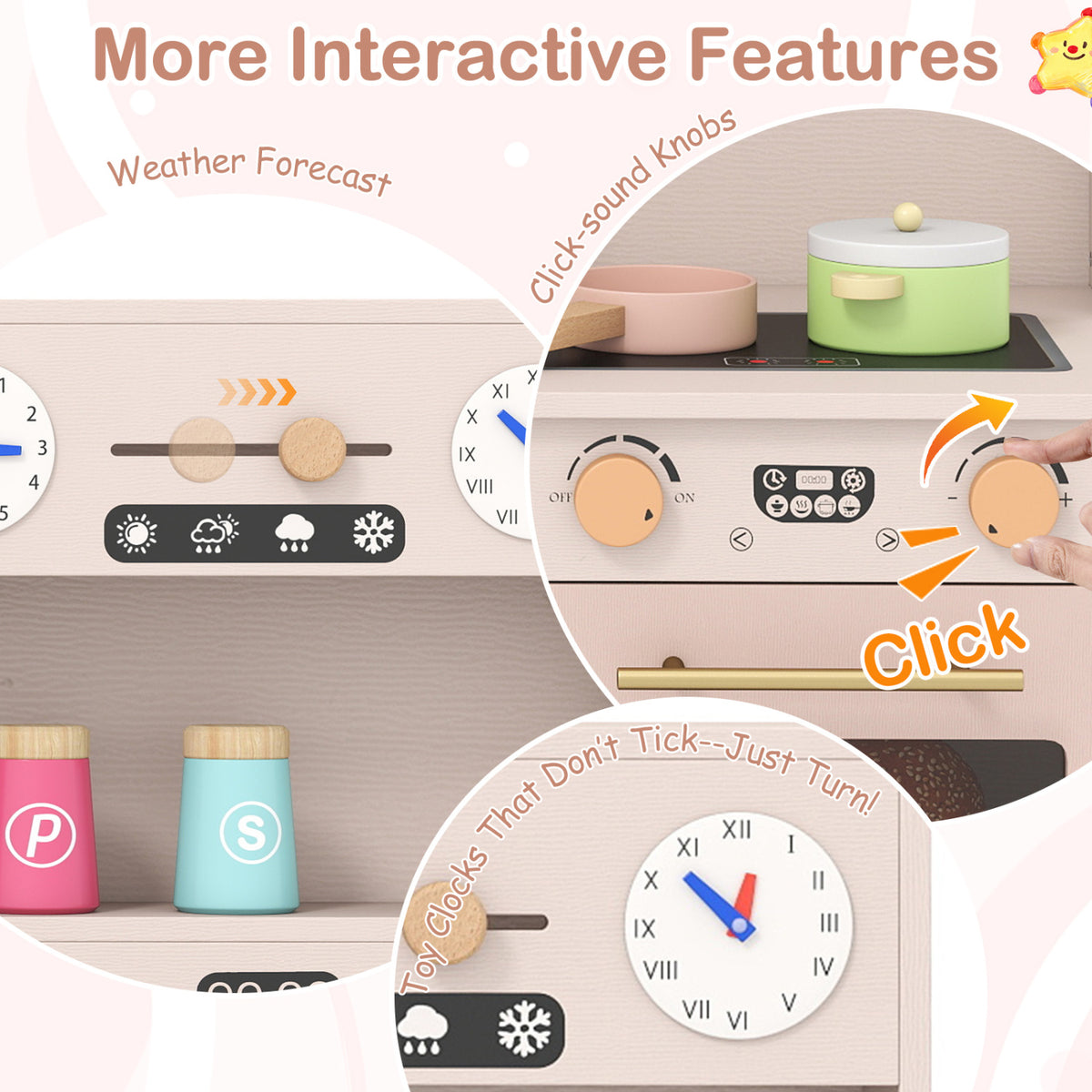 Wooden Kids Pretend Play Toy Kitchen with Microwave and Coffee Maker for Boys & Girls Ages 3+-Pink view 6