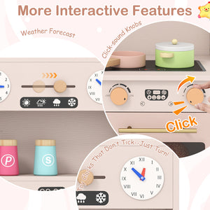 Wooden Kids Pretend Play Toy Kitchen with Microwave and Coffee Maker for Boys & Girls Ages 3+-Pink view 6