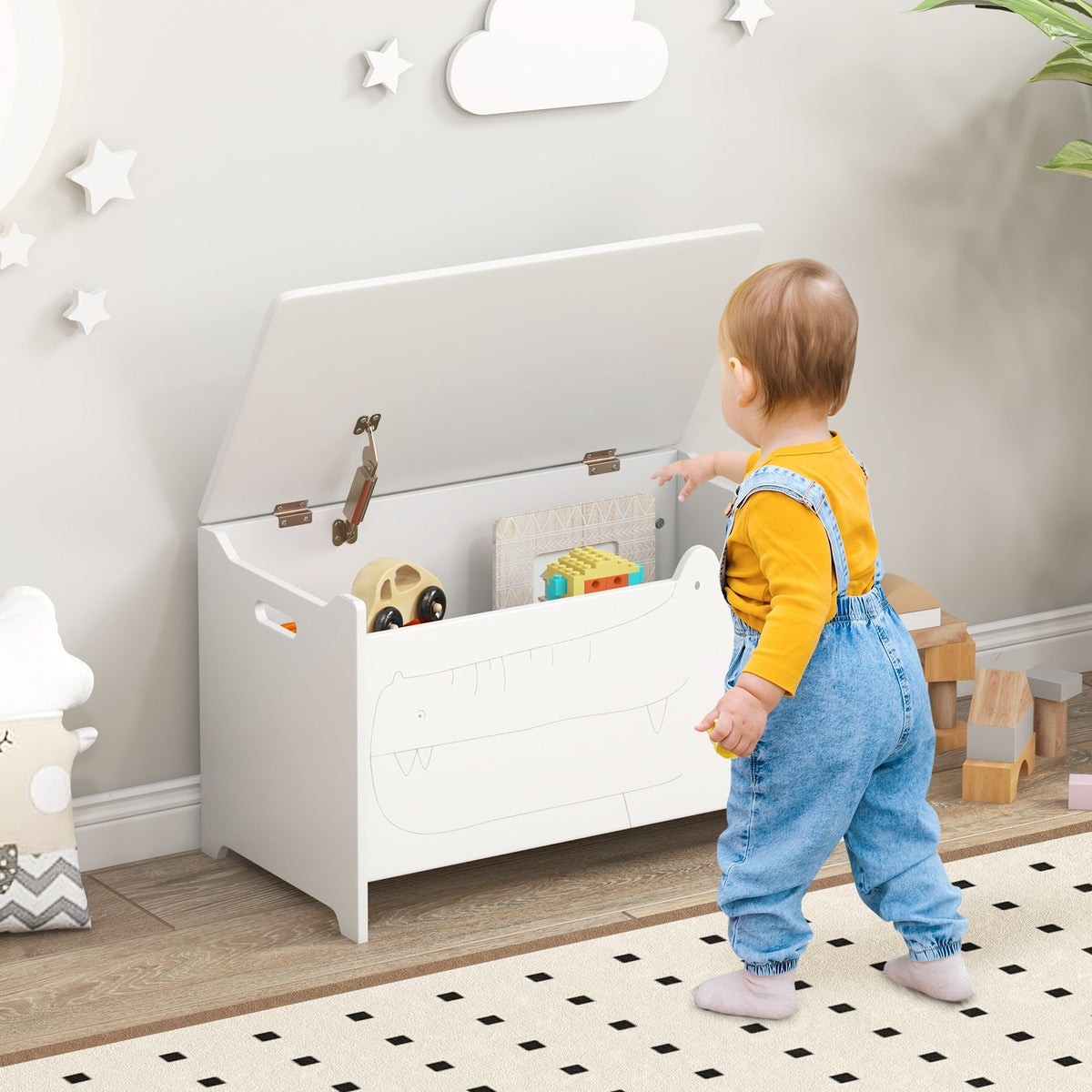 Wooden Kids Toy Box with Safety Hinge-White view 2