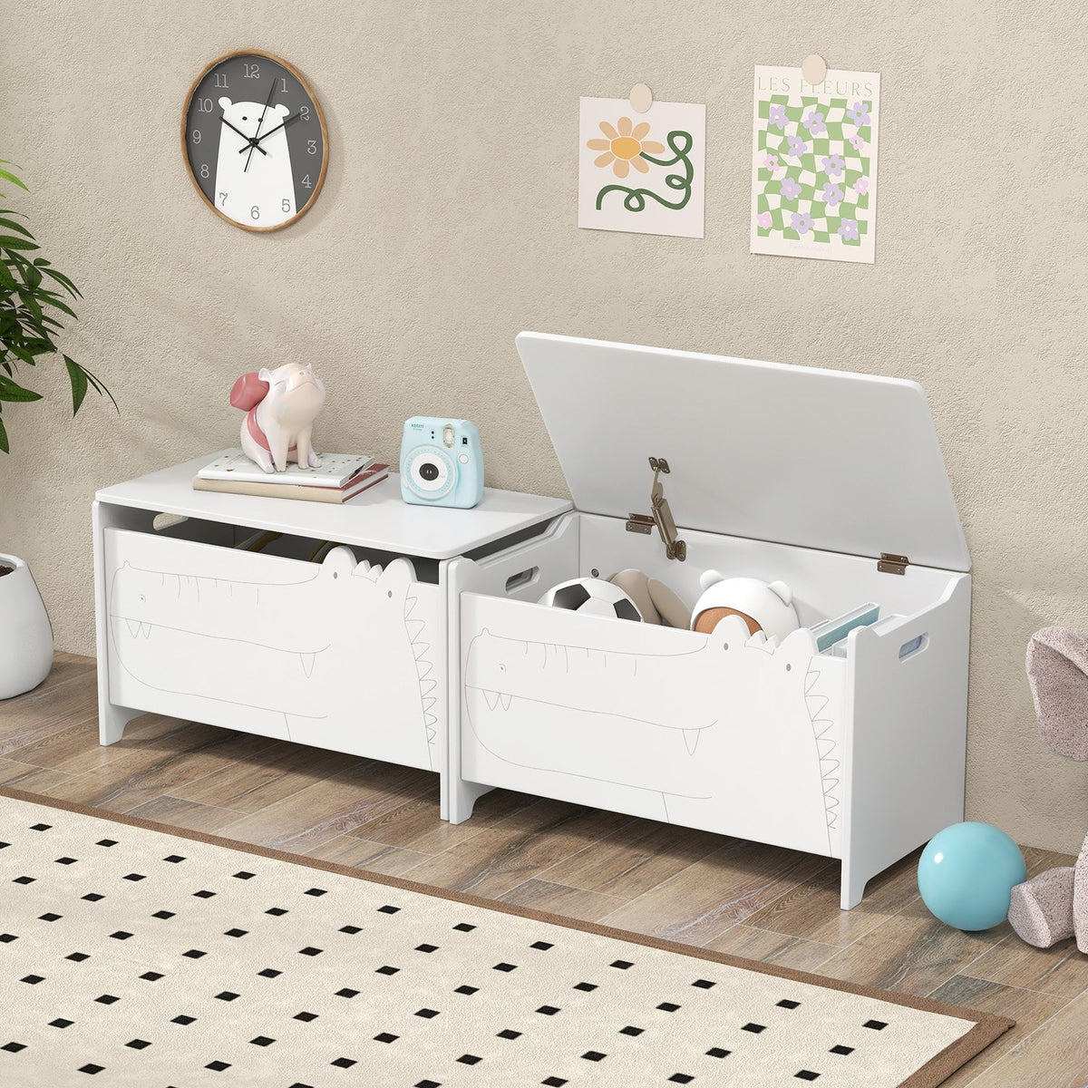Wooden Kids Toy Box with Safety Hinge-White view 3