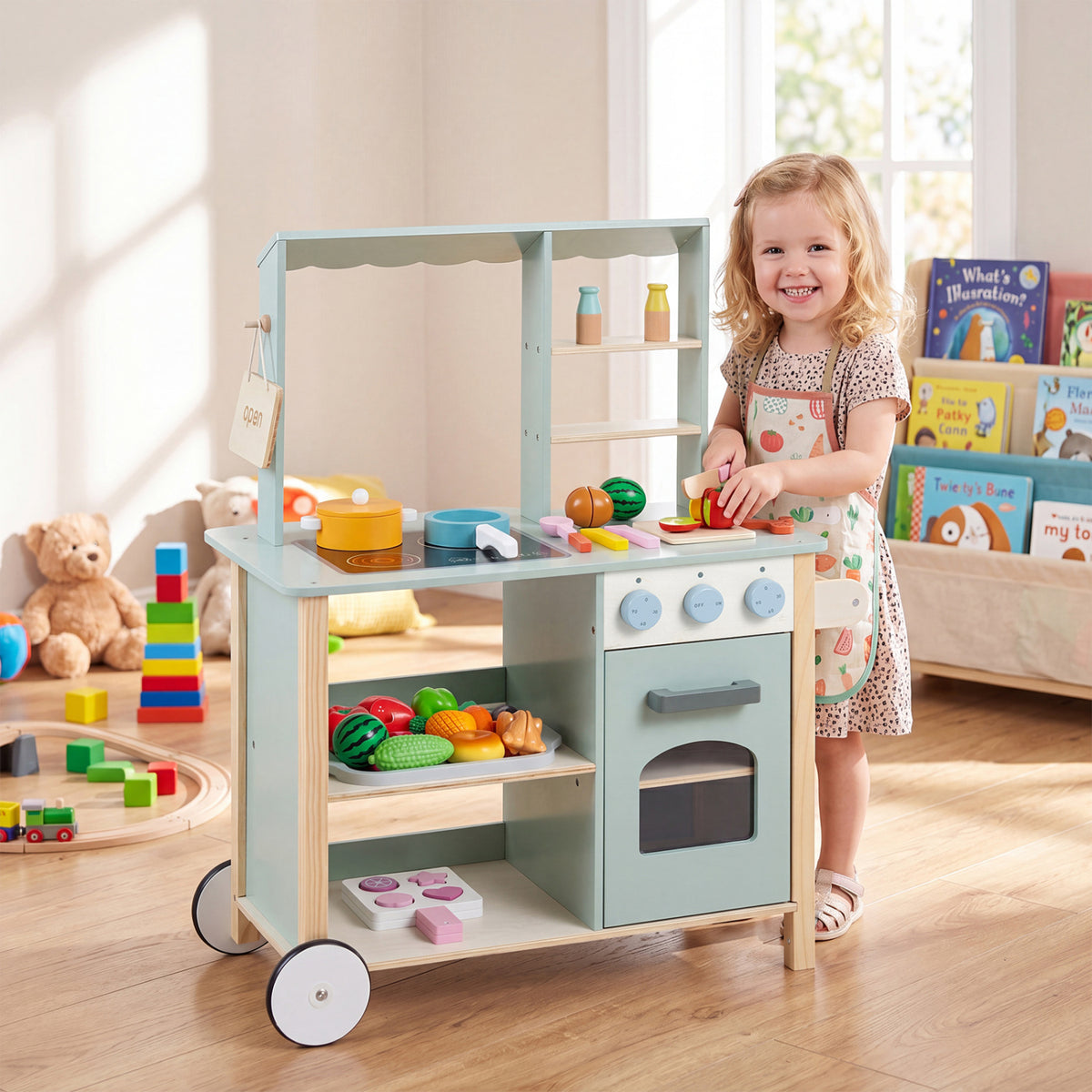 Wooden Kitchen Playset with Cookware Accessories for Kids view 3