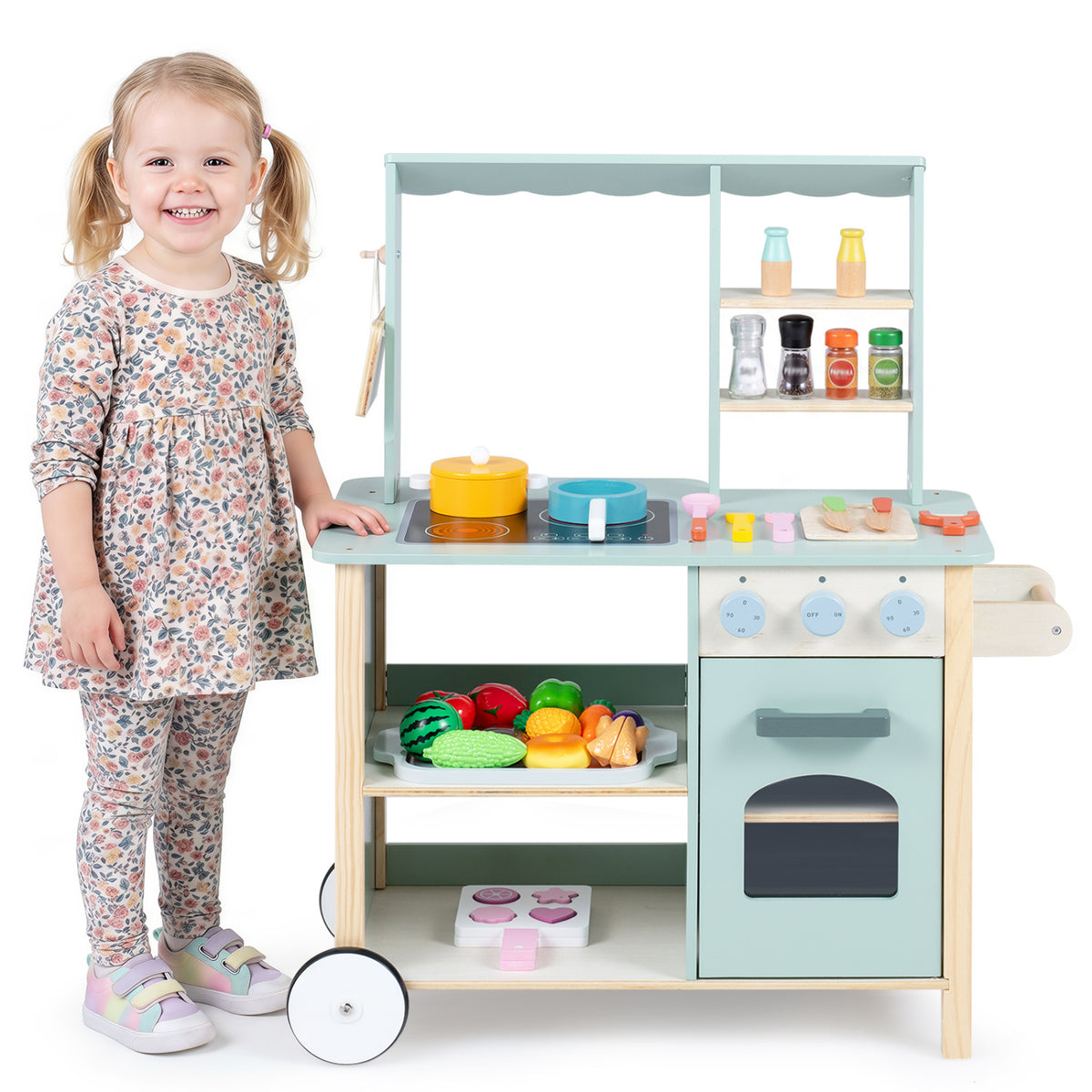 Wooden Kitchen Playset with Cookware Accessories for Kids view 4