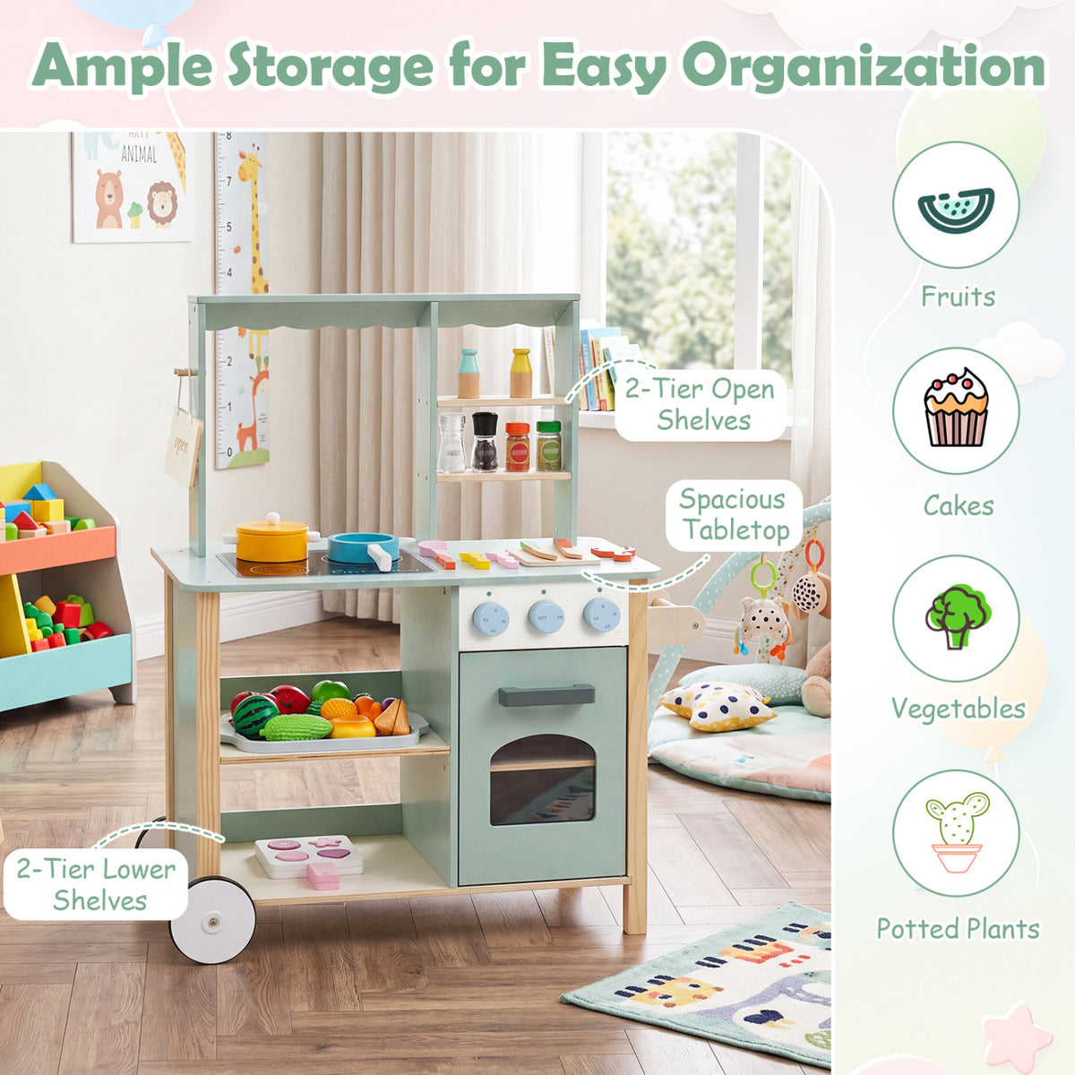 Wooden Kitchen Playset with Cookware Accessories for Kids view 6