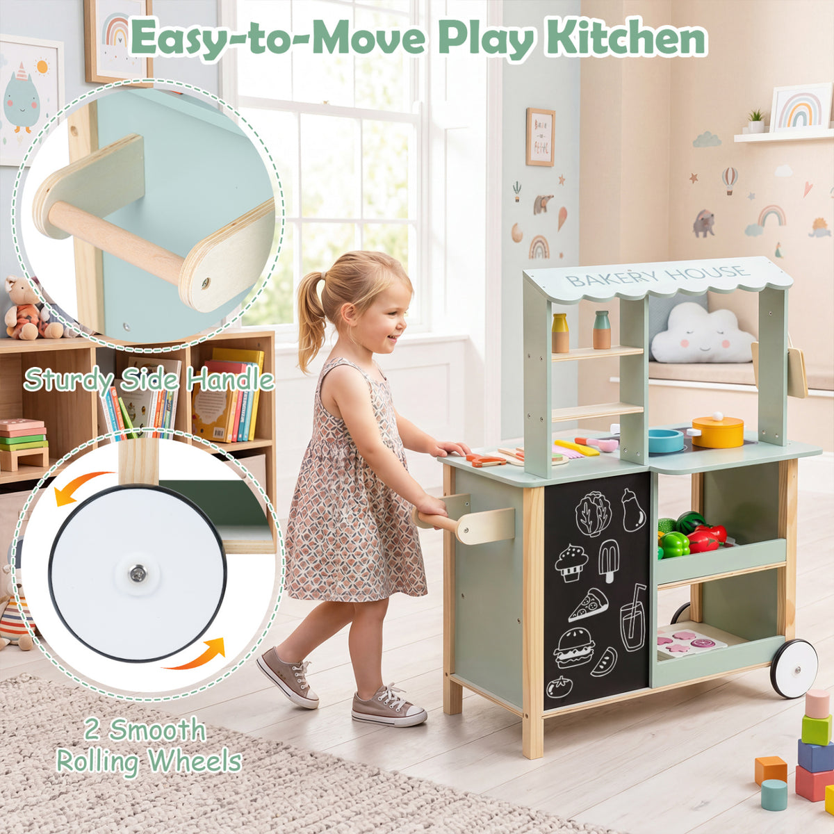 Wooden Kitchen Playset with Cookware Accessories for Kids view 8