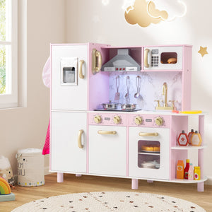 Wooden Kitchen Playset with Ice Maker and Sounds for Ages 3+-Pink view 3