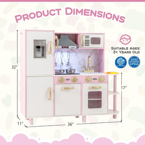 Wooden Kitchen Playset with Ice Maker and Sounds for Ages 3+-Pink view 4
