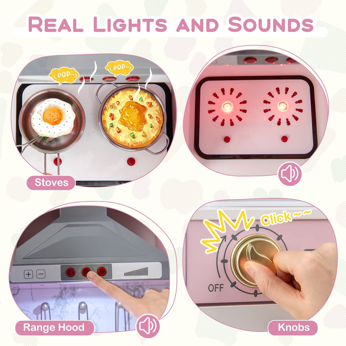 Wooden Kitchen Playset with Ice Maker and Sounds for Ages 3+-Pink view 6