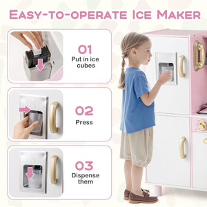 Wooden Kitchen Playset with Ice Maker and Sounds for Ages 3+-Pink view 7