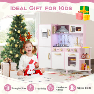 Wooden Kitchen Playset with Ice Maker and Sounds for Ages 3+-Pink view 8
