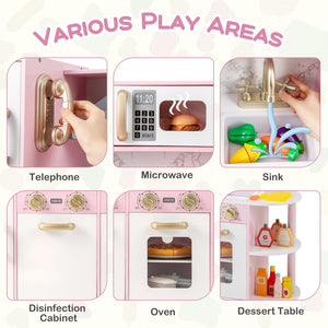Wooden Kitchen Playset with Ice Maker and Sounds for Ages 3+-Pink view 9