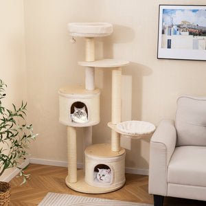 Wooden Kitten Tower with Sisal Scratching Posts and 2 Condos-Natural view 2
