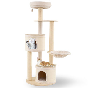 Wooden Kitten Tower with Sisal Scratching Posts and 2 Condos-Natural view 4