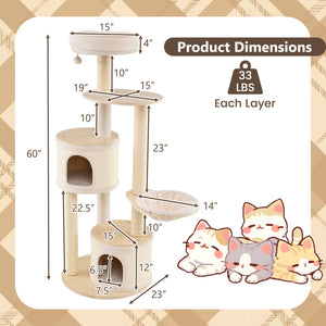 Wooden Kitten Tower with Sisal Scratching Posts and 2 Condos-Natural view 5
