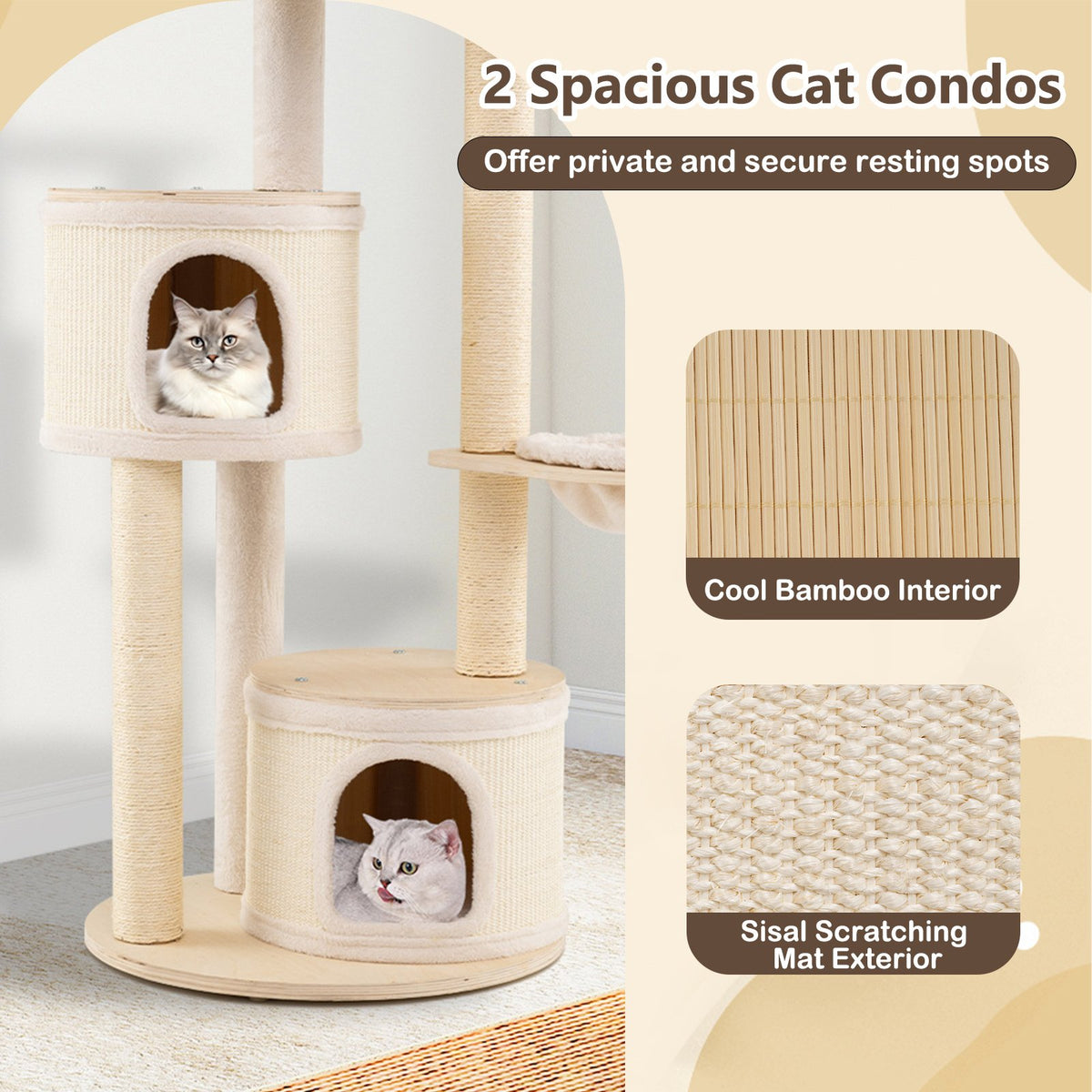 Wooden Kitten Tower with Sisal Scratching Posts and 2 Condos-Natural view 6