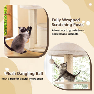 Wooden Kitten Tower with Sisal Scratching Posts and 2 Condos-Natural view 8