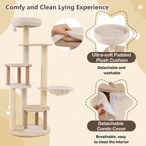 Wooden Kitten Tower with Sisal Scratching Posts and 2 Condos-Natural view 9