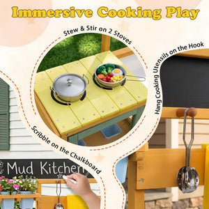 Wooden Mud Kitchen for Toddlers with Faucet and Water Tank-Yellow view 7
