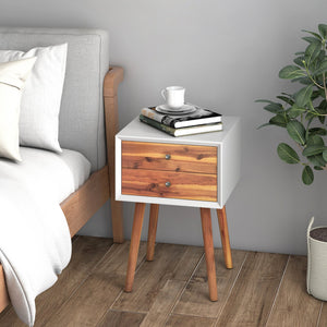 Wooden Nightstand Mid-Century End Side Table with 2 Storage Drawers-Brown view 2