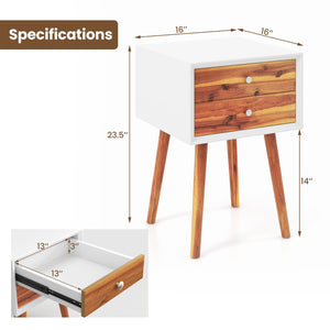 Wooden Nightstand Mid-Century End Side Table with 2 Storage Drawers-Brown view 5