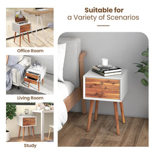 Wooden Nightstand Mid-Century End Side Table with 2 Storage Drawers-Brown view 9