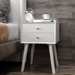 Wooden Nightstand Mid-Century End Side Table with 2 Storage Drawers-White view 2