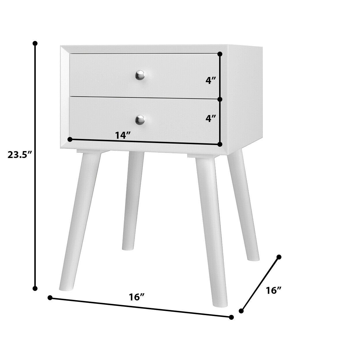 Wooden Nightstand Mid-Century End Side Table with 2 Storage Drawers-White view 5