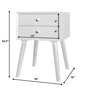 Wooden Nightstand Mid-Century End Side Table with 2 Storage Drawers-White view 5