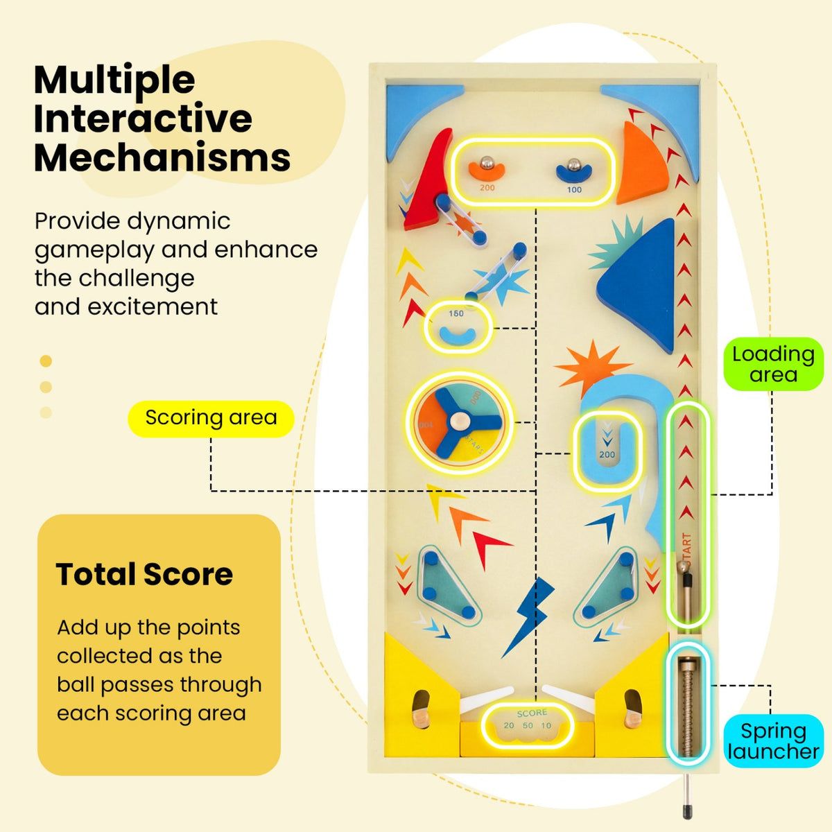 Wooden Pinball Machine with 3 Balls for Kids 8+ and Adults view 8