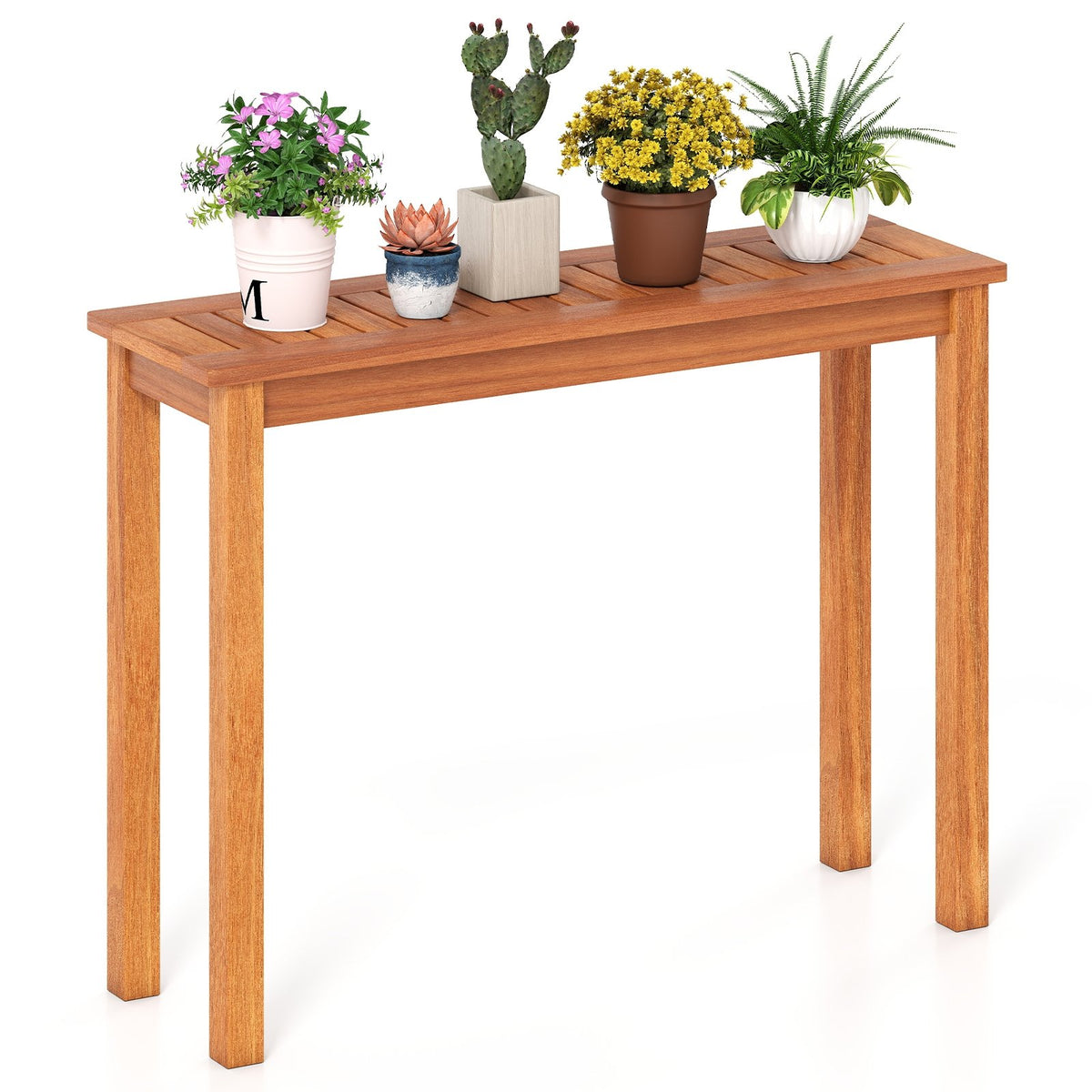 Wooden Plant Stand Outdoor Indoor Solid Wood Flower Pot Holder Display Shelf-M view 4