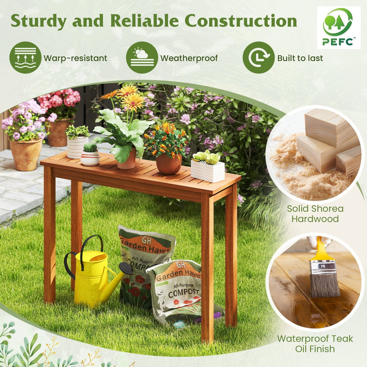 Wooden Plant Stand Outdoor Indoor Solid Wood Flower Pot Holder Display Shelf-M view 6