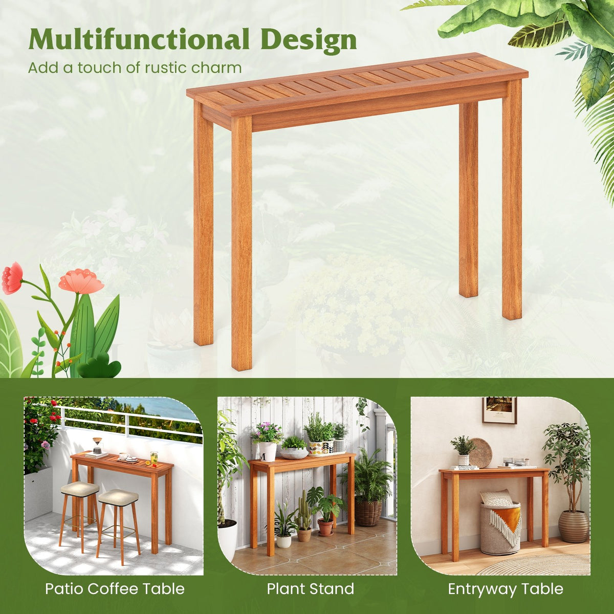 Wooden Plant Stand Outdoor Indoor Solid Wood Flower Pot Holder Display Shelf-M view 8