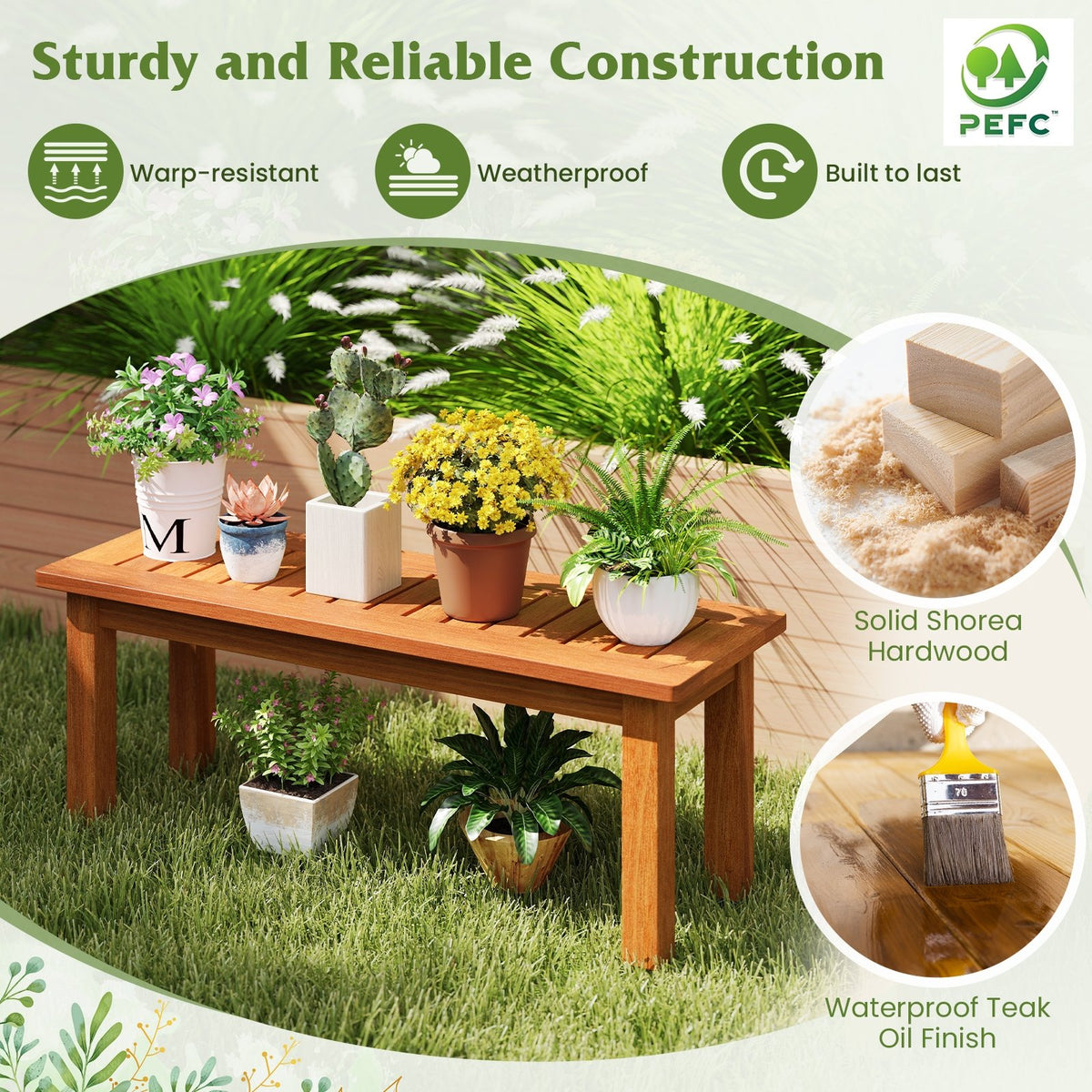 Wooden Plant Stand Outdoor Indoor Solid Wood Flower Pot Holder Display Shelf-S view 6