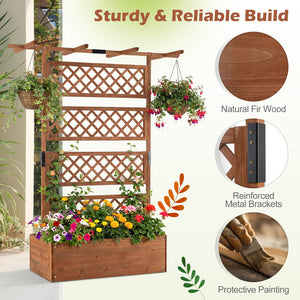 Wooden Planter Box with Lattice Trellis Raised Garden Bed Privacy Screen with Flat Roof-Brown view 6