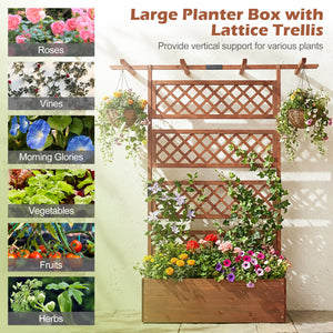 Wooden Planter Box with Lattice Trellis Raised Garden Bed Privacy Screen with Flat Roof-Brown view 8