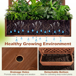 Wooden Planter Box with Lattice Trellis Raised Garden Bed Privacy Screen with Flat Roof-Brown view 9
