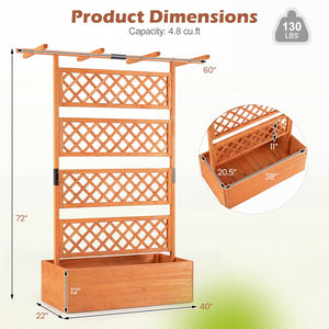 Wooden Planter Box with Lattice Trellis Raised Garden Bed Privacy Screen with Flat Roof-Orange view 4
