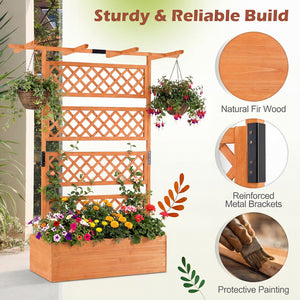 Wooden Planter Box with Lattice Trellis Raised Garden Bed Privacy Screen with Flat Roof-Orange view 6