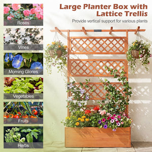 Wooden Planter Box with Lattice Trellis Raised Garden Bed Privacy Screen with Flat Roof-Orange view 8