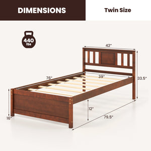 Wooden Platform Bed with Headboard and Slat Support-Twin Size view 4