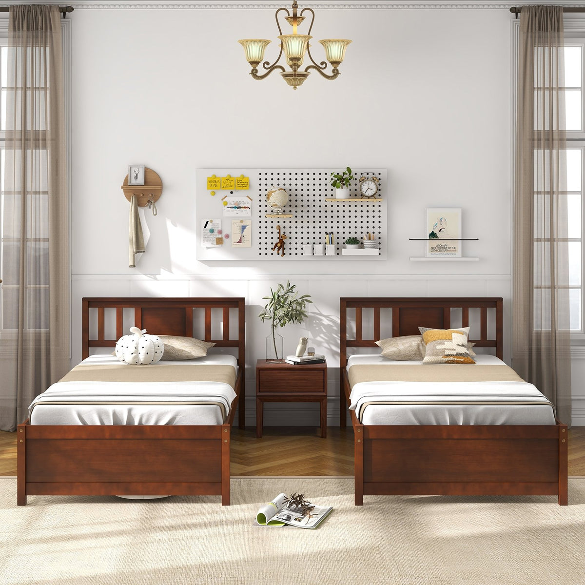 Wooden Platform Bed with Headboard and Slat Support-Twin Size view 7