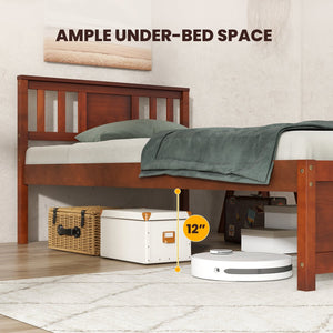 Wooden Platform Bed with Headboard and Slat Support-Twin Size view 9